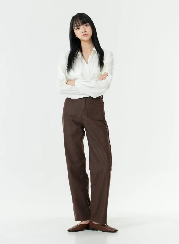 Washed Dark Brown Straight Fit Pants OG24 sold by Lewkin