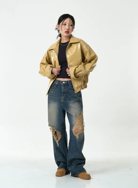 Ripped Wide Denim Pants CG10 sold by Lewkin