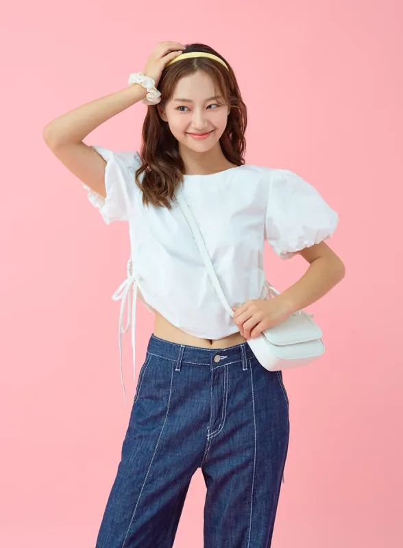 Side Shirring Blouse with Puff Sleeve BG03 sold by Lewkin