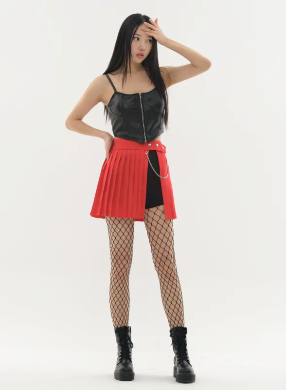 Pleated Mini Skirt with Chain #Original Kpop #121692 | Parallel