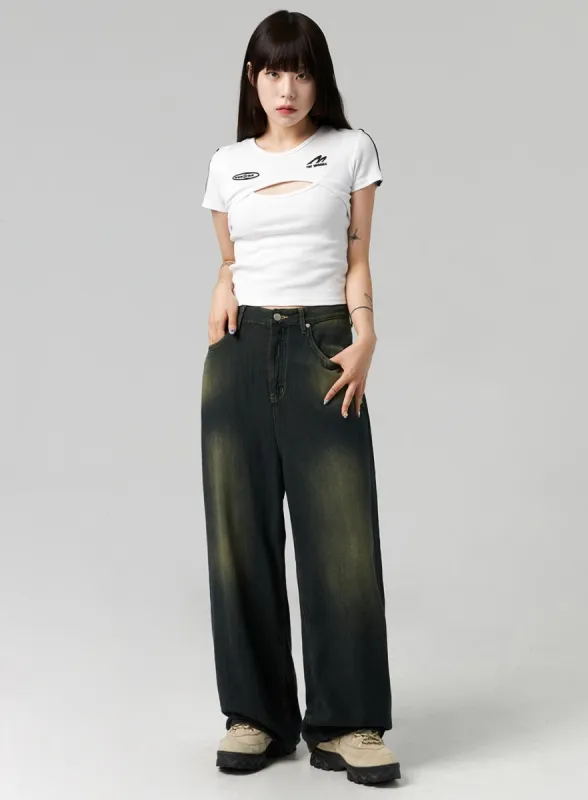 Dark Wash Baggy Jeans CL324 sold by Lewkin