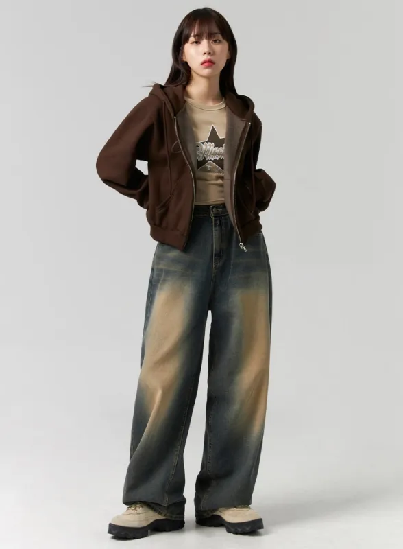 Washed Wide Leg Denim Jeans CG330 sold by Lewkin