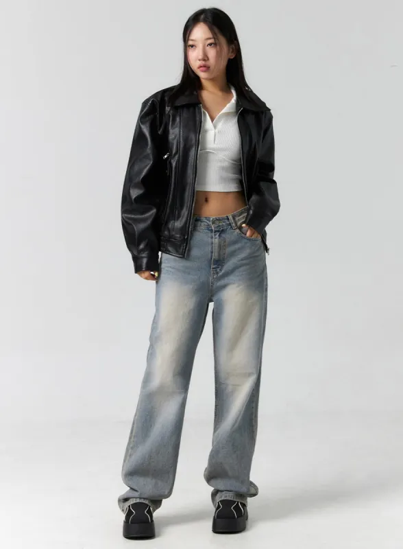 Vintage Washed Wide Jeans CS308 sold by Lewkin
