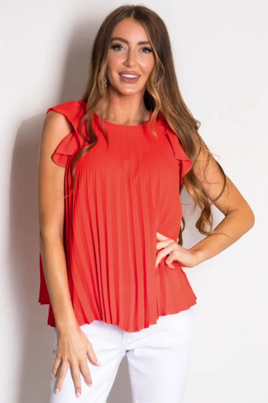 Scarlet Pleated Ruffle Short Sleeve Woven Top sold by Lime Lush