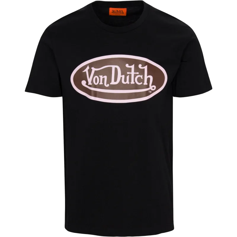 Von Dutch Pink & Brown Oval Logo Black Tee sold by Von Dutch