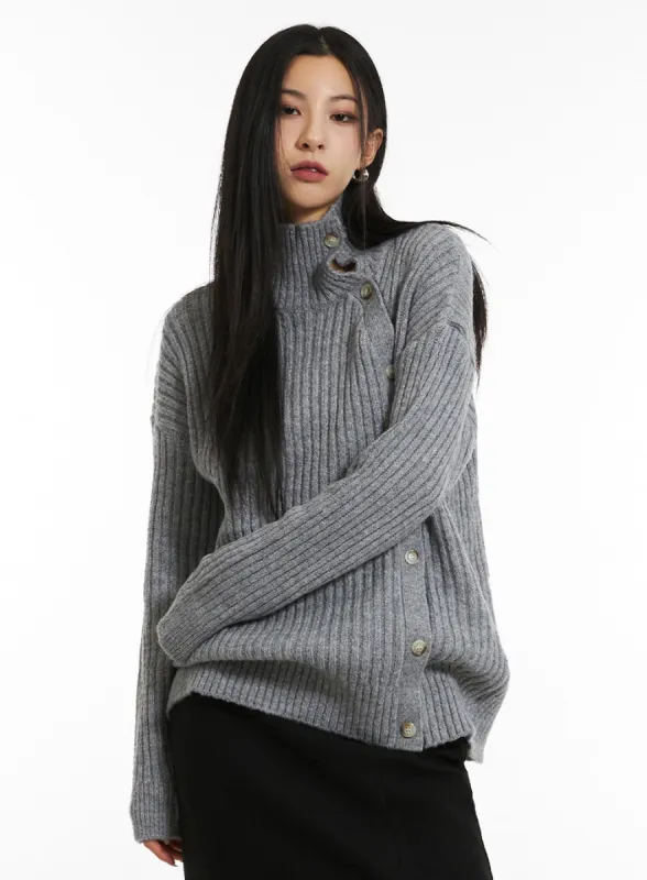 Asymmetric Button Knit Sweater IN308 sold by Lewkin