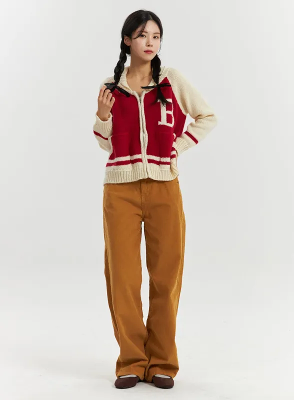 Corduroy Mid-Waist Solid Straight Pants OD320 sold by Lewkin