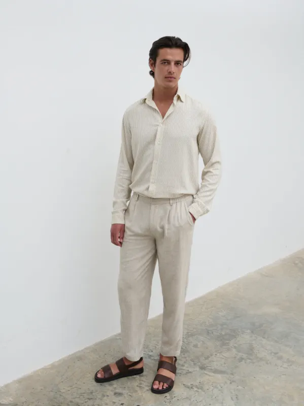 Wynn Stripe Long Sleeve Shirt - Taupe and Cream sold by NOBL