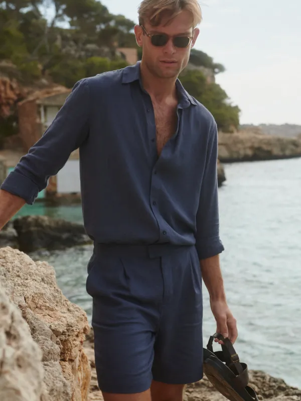 Elias Linen Smart Shorts - Navy sold by NOBL