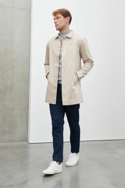 Pierre Long Line Collared Coat - Stone sold by NOBL