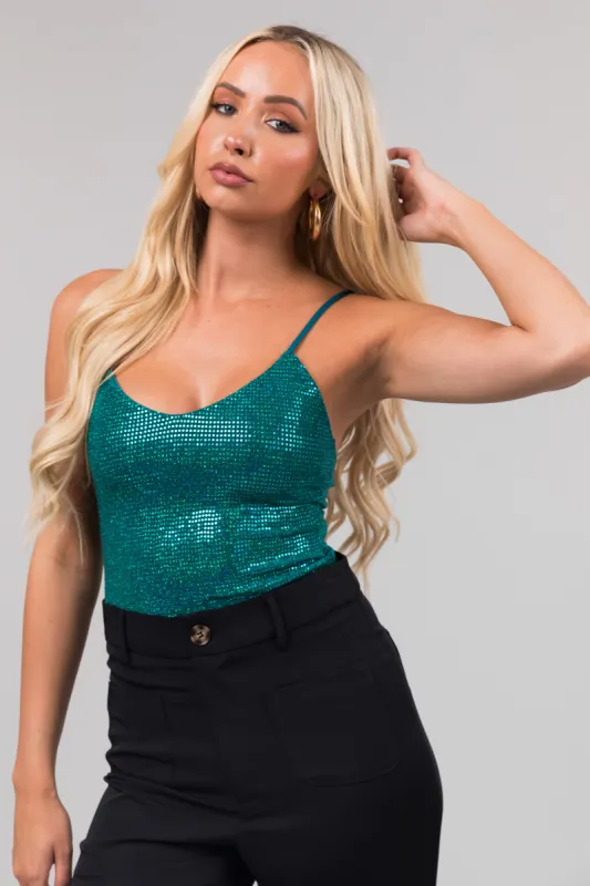 Teal Strappy Back Sequined Bodysuit sold by Lime Lush
