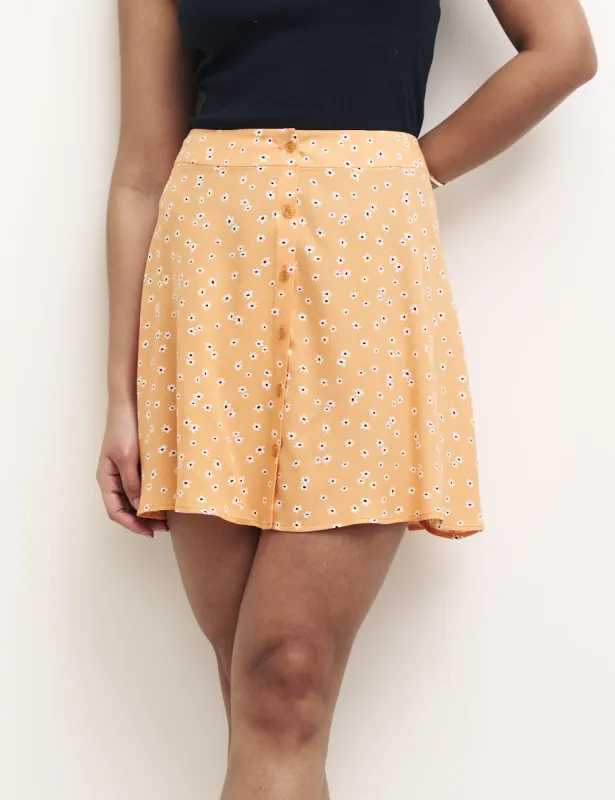 Orange Ditsy Floral Button Through Michael Mini Skirt sold by Nobody's Child