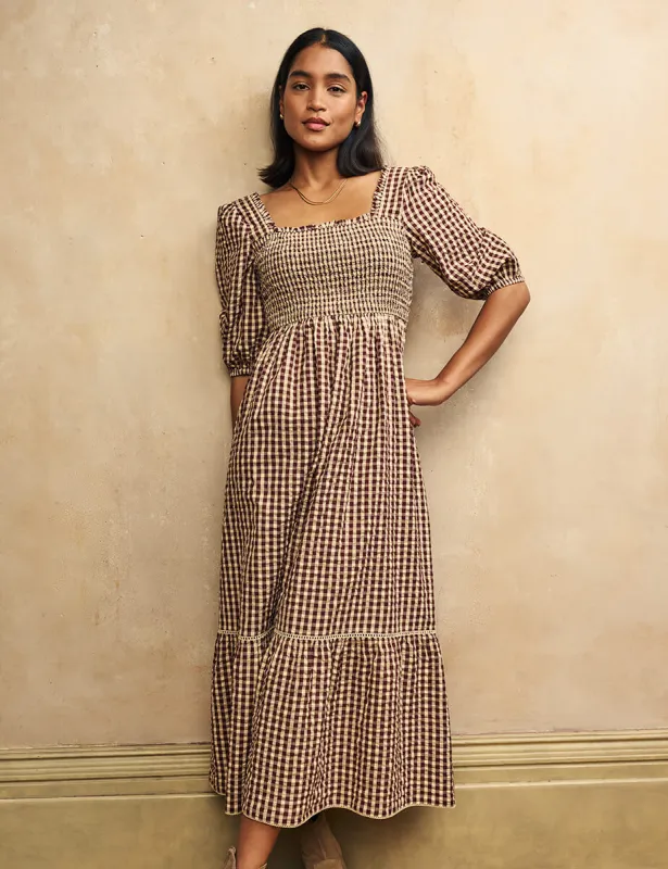 Brown Gingham Elsa Midi Dress sold by Nobody's Child