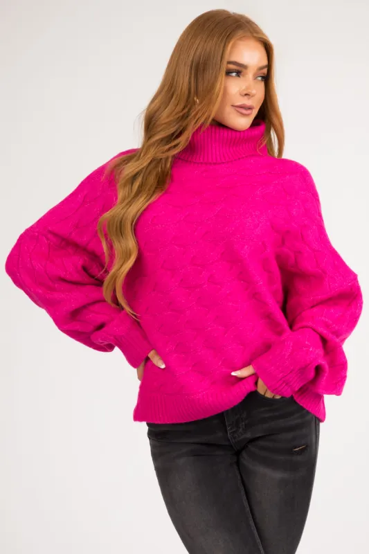 Magenta Braided Knit Turtleneck Soft Sweater sold by Lime Lush