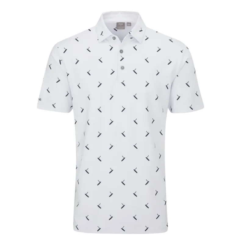 Ping Gold Putter Printed Golf Polo Shirt - White/Navy Multi sold by Original Green