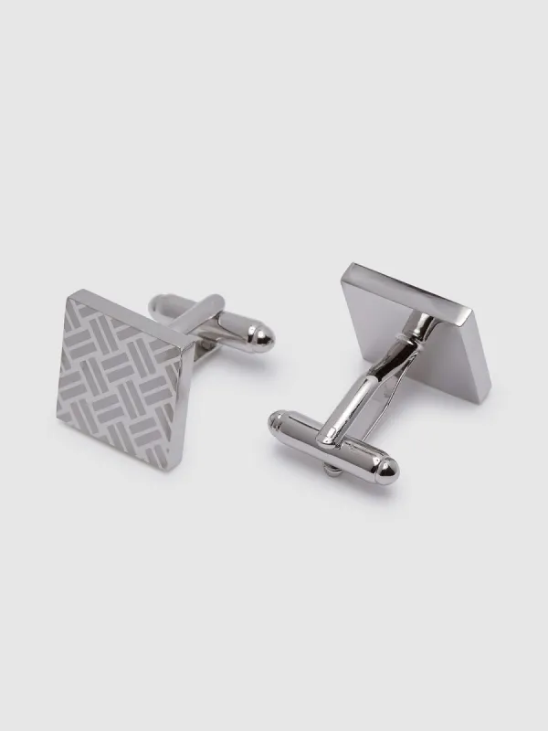 Silver Weave Square Cufflink Set sold by Oxford Shop