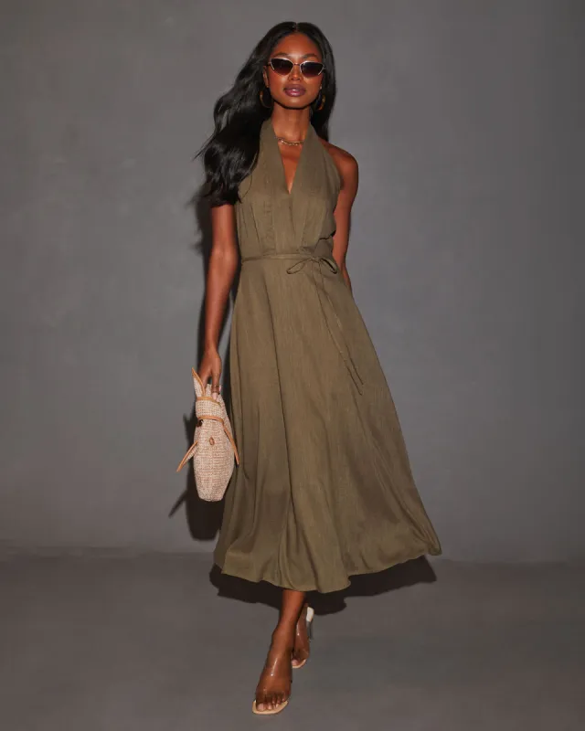 Emersyn Halter Tie Waist Midi Dress sold by Vici