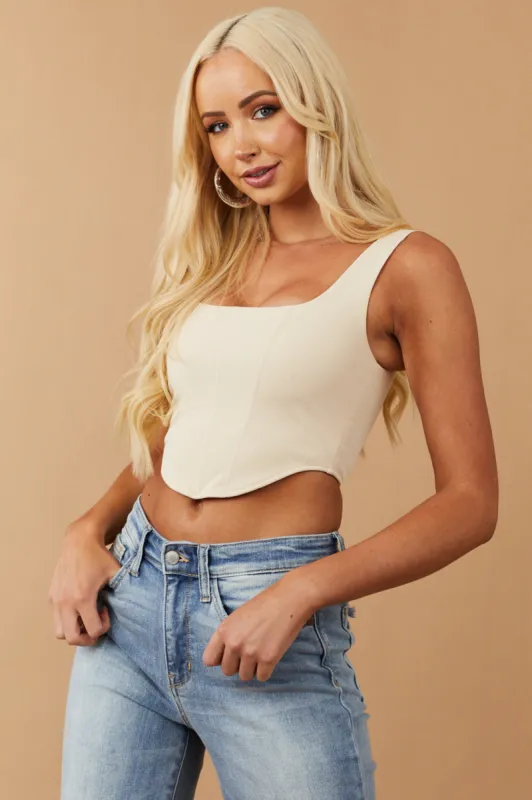 Champagne Ribbed Knit Cropped Corset Tank Top sold by Lime Lush