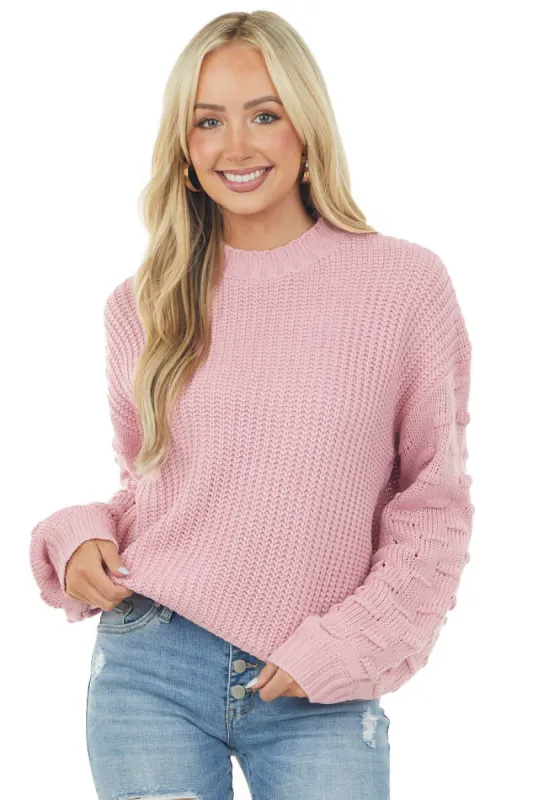 Dusty Rose Textured Bubble Sleeve Knit Sweater sold by Lime Lush