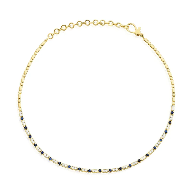 Diamond & Gemstone Bezel Art Deco Tennis Necklace sold by LINDSEY LEIGH JEWELRY