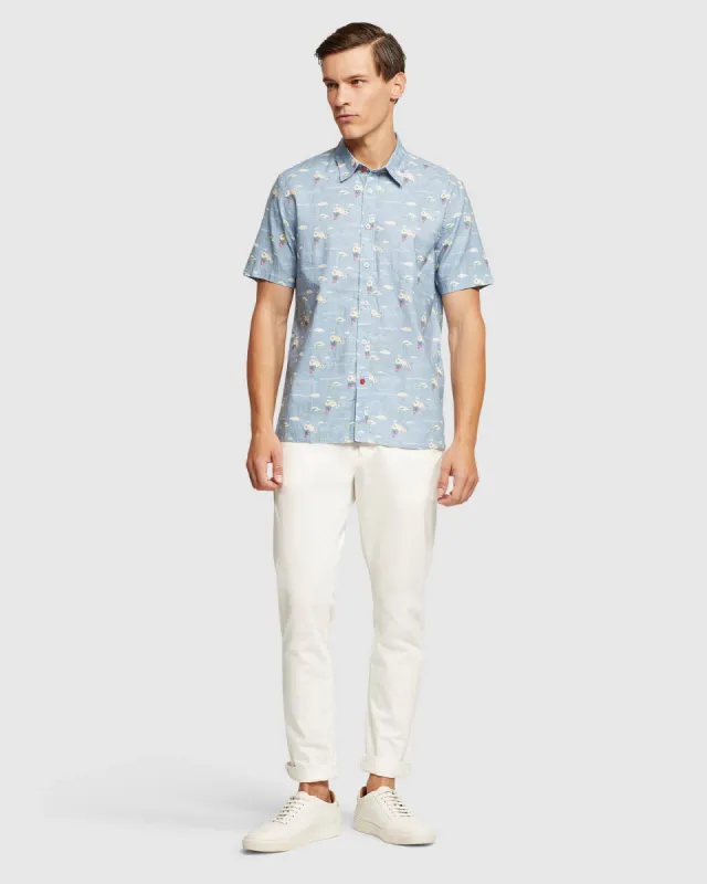 Leyton Linen Cotton Printed Short Sleeve Shirt sold by Oxford Shop