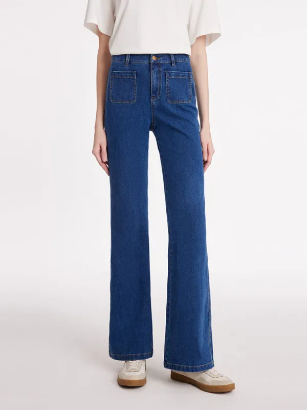 Denim Flared Women Jeans With Patch Pockets sold by Goelia