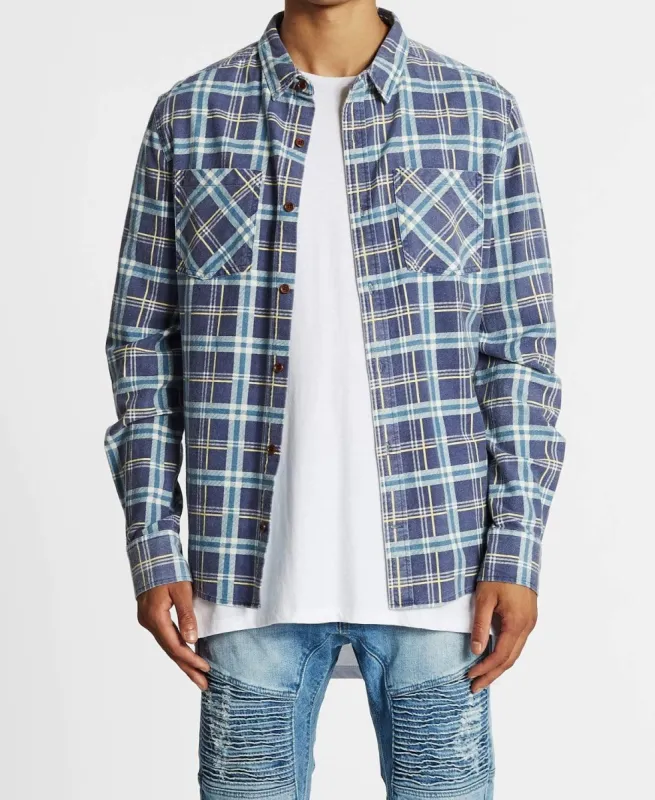 Charge Long Sleeve Shirt Navy Teal Check sold by Neverland