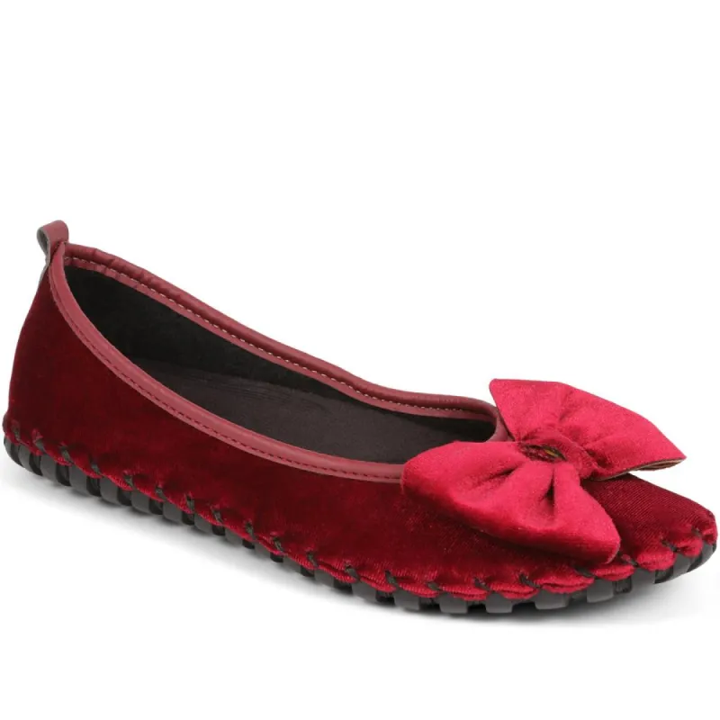 Bow Accented Chunky Stitch Ballet Flats - KARY38001 / 324 317 sold by Shoe-Shop