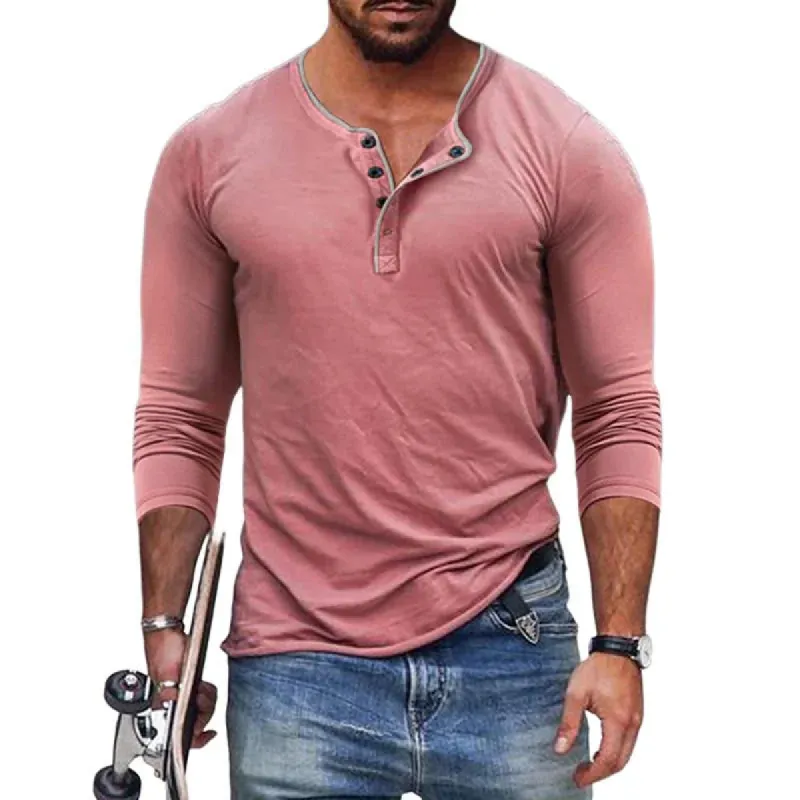 Men's Casual Cotton Blend Henley Neck Slim Fit Long Sleeve T-Shirt 76589210M sold by Manly