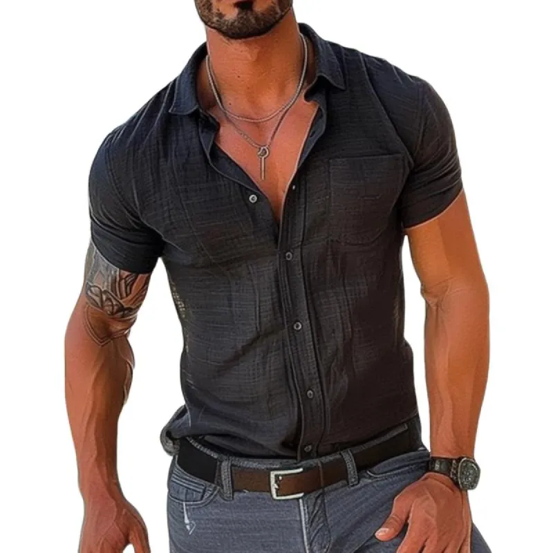 Men's Casual Cotton Linen Short-sleeved Shirts 93759004TO sold by Manly