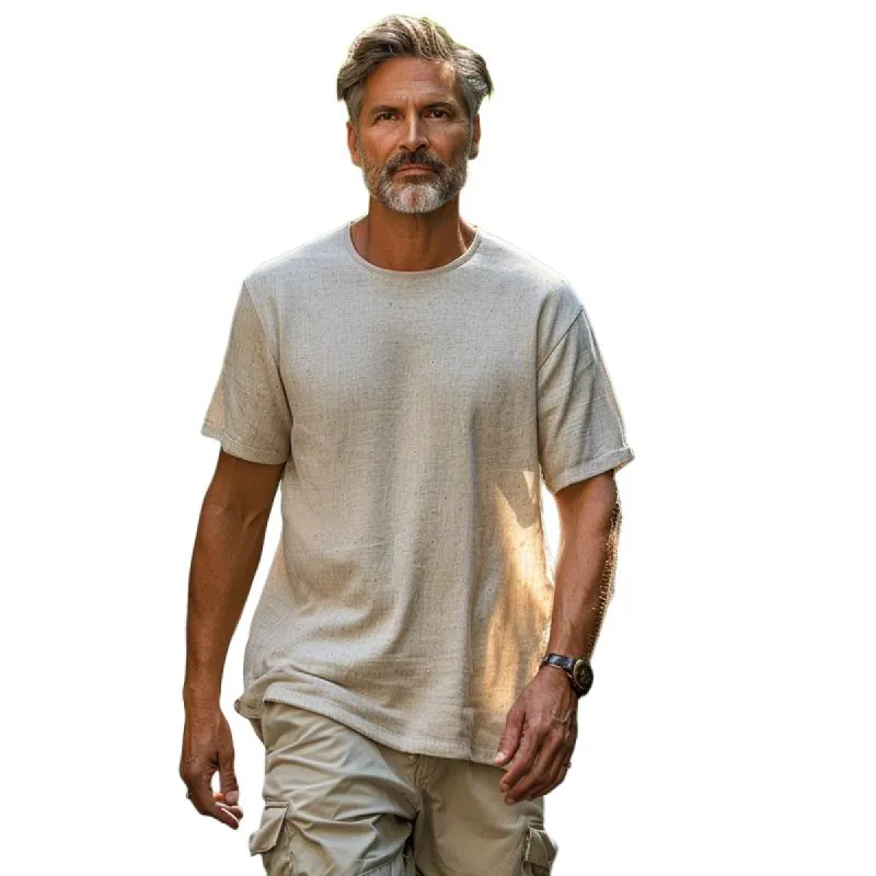 Men's Round Neck Cotton and Linen Short-sleeved T-shirt 36904211X sold by Manly