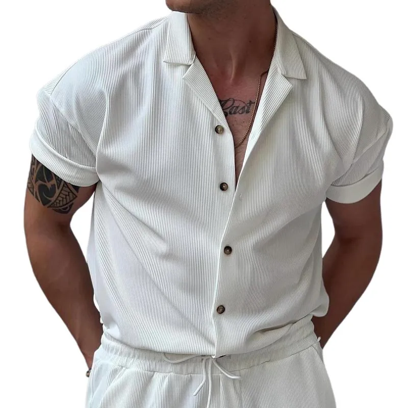 Men's Solid Color Striped Lapel Shirt 09235271X sold by Manly