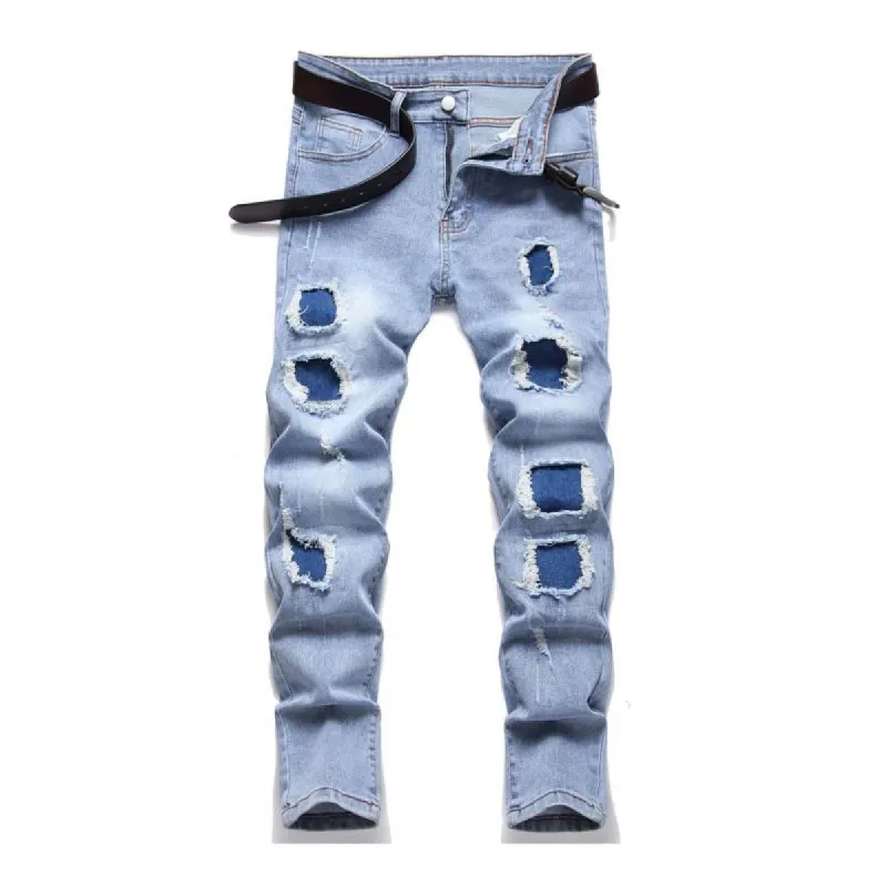 Men's Fashion Distressed Hole Slim Jeans 05474991Z sold by Manly