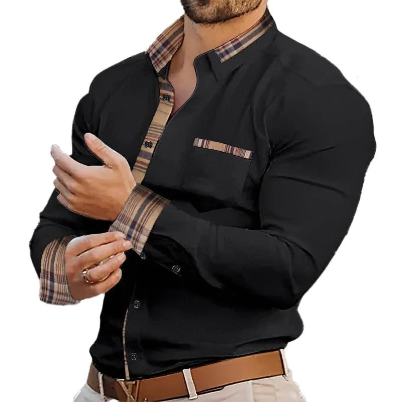 Men's Color Block Casual Long Sleeve Plaid Lapel Shirt 70124804X sold by Manly