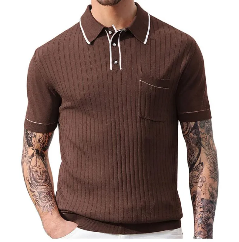 Men's Casual Lapel Short Sleeve Pullover Kntted Sweater 59669223M sold by Manly