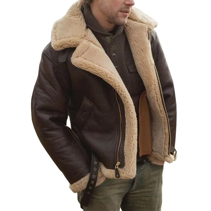 Men's Casual Lapel Warm Long Sleeve Faux Leather Coat 47070346M sold by Manly
