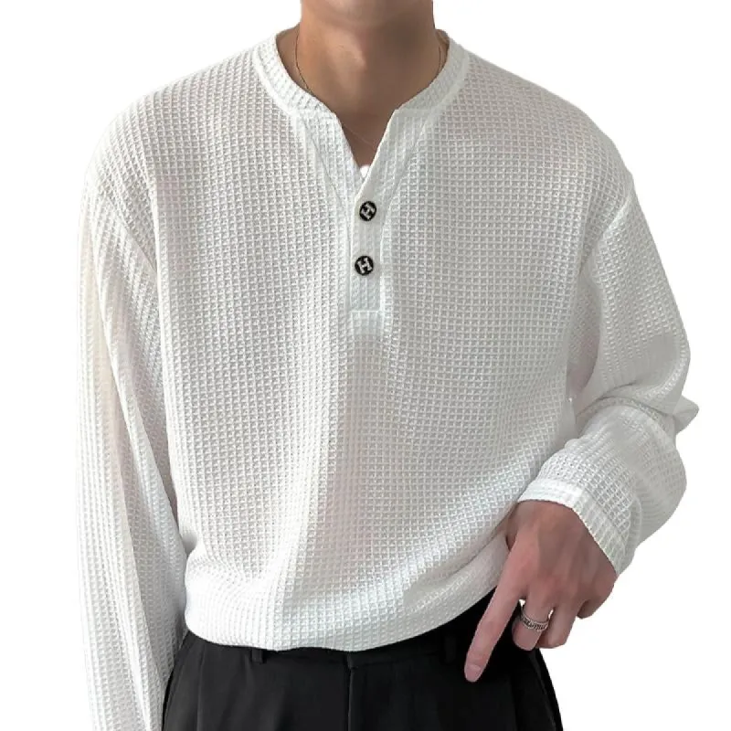 Men's Solid Color Waffle V-Neck T-Shirt 43192190X sold by Manly