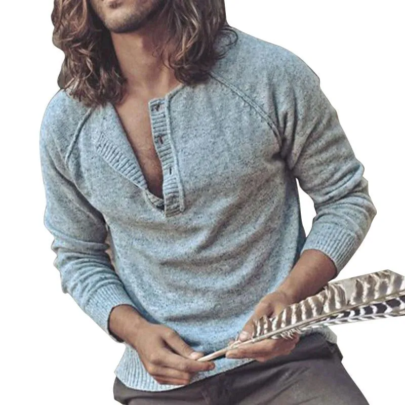 Men's Solid Color V-neck Long Sleeve Knitwear 60558046Y sold by Manly
