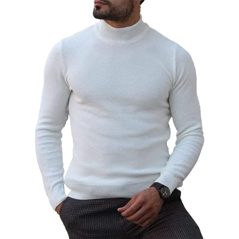 White Versatile Turtleneck Knitted Pullover Sweater 56332429D sold by Manly