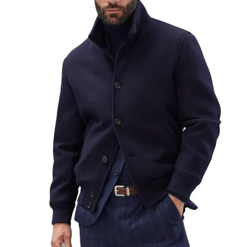 Men's Casual Stand Collar Wool Blend Single Breasted Bomber Jacket 01641811M sold by Manly
