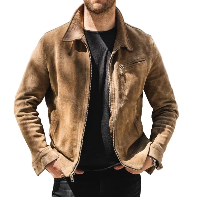 Men's Suede Lapel Multi-pocket Zipper Jacket 76996729Z sold by Manly