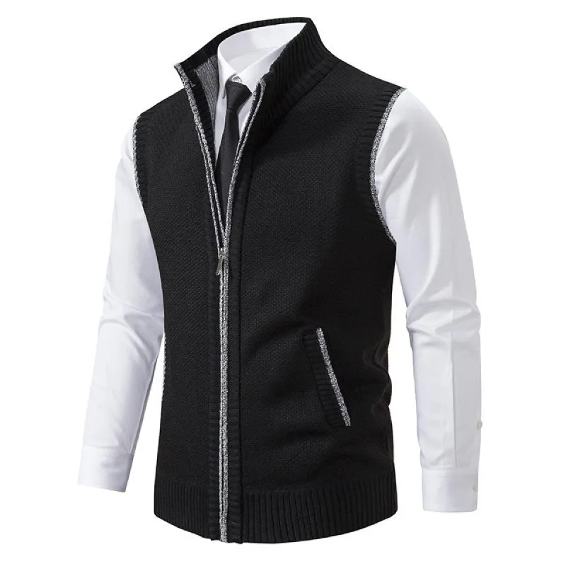 Men's Casual Solid Color Stand Collar Sleeveless Knitted Vest  19972434Y sold by Manly