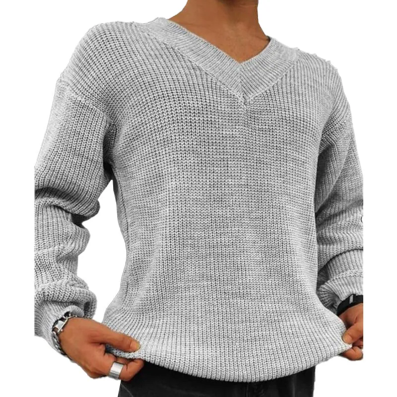 Men's Vintage Solid Color V Neck Long Sleeve Knitted Sweater 53688615X sold by Manly