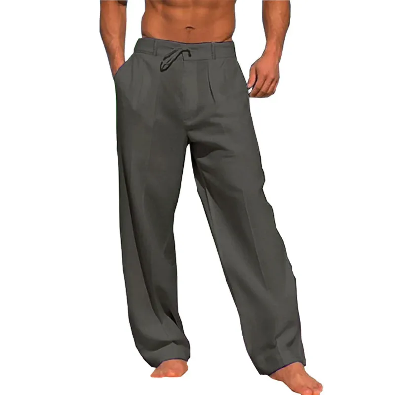 【24-hour shipping out】Men's Linen Solid Color Vacation Basic Beach Pants 61164046X sold by Manly
