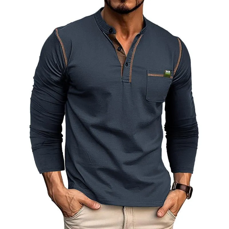 Men's Casual Solid Color Henley Collar Long Sleeve T-Shirt 93514973Y sold by Manly