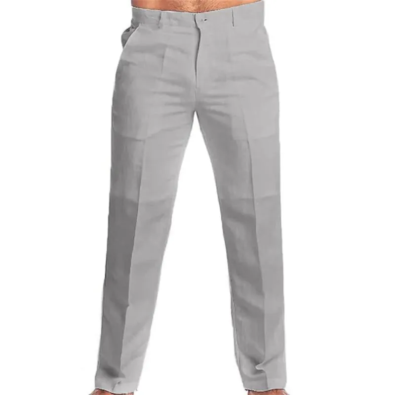 Men's Casual Solid Color Linen Blend Loose Casual Pants 73137836M sold by Manly