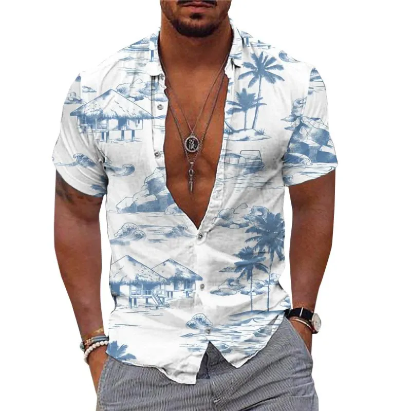Men's Hawaiian Print Short Sleeve Shirt 40682518Y sold by Manly