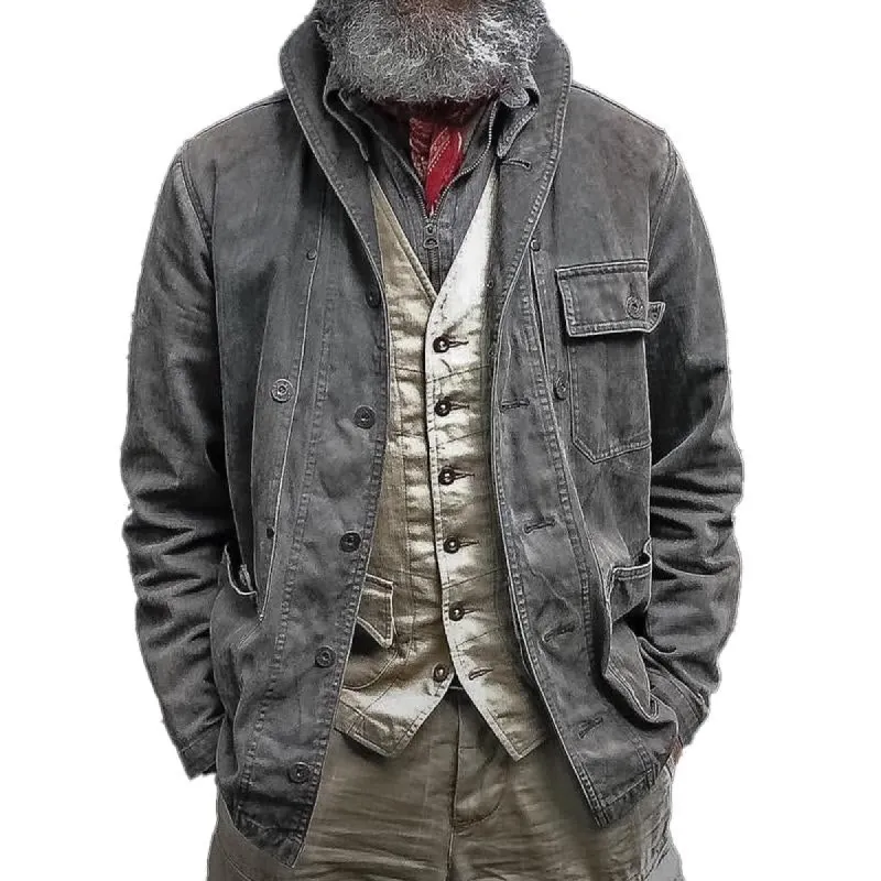 Men's Vintage Solid Multi-Pocket Denim Jacket 14680018X sold by Manly