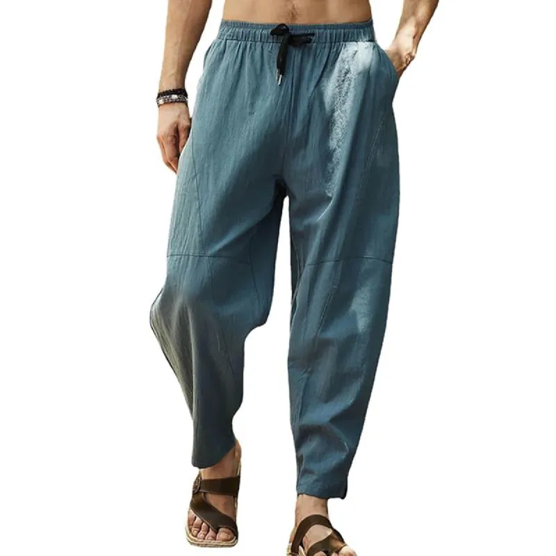 Men's Loose Cotton Linen Solid Color Drawstring Pants 26608017Y sold by Manly