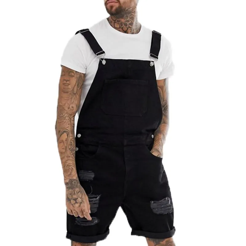 Men's Casual Vintage Denim Ripped Overalls Shorts 01265929Y sold by Manly